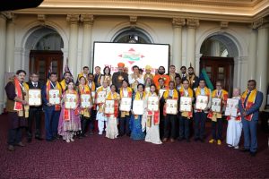 Yogacharya Dhakaram was honored with the "Bharat Gaurav Samman" in the Australian Parliament.