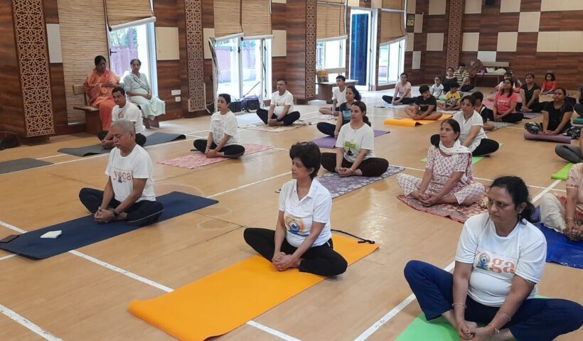 Yoga session was organized by Yoga Guru at Vrinda Garden Society on International Yoga Day.