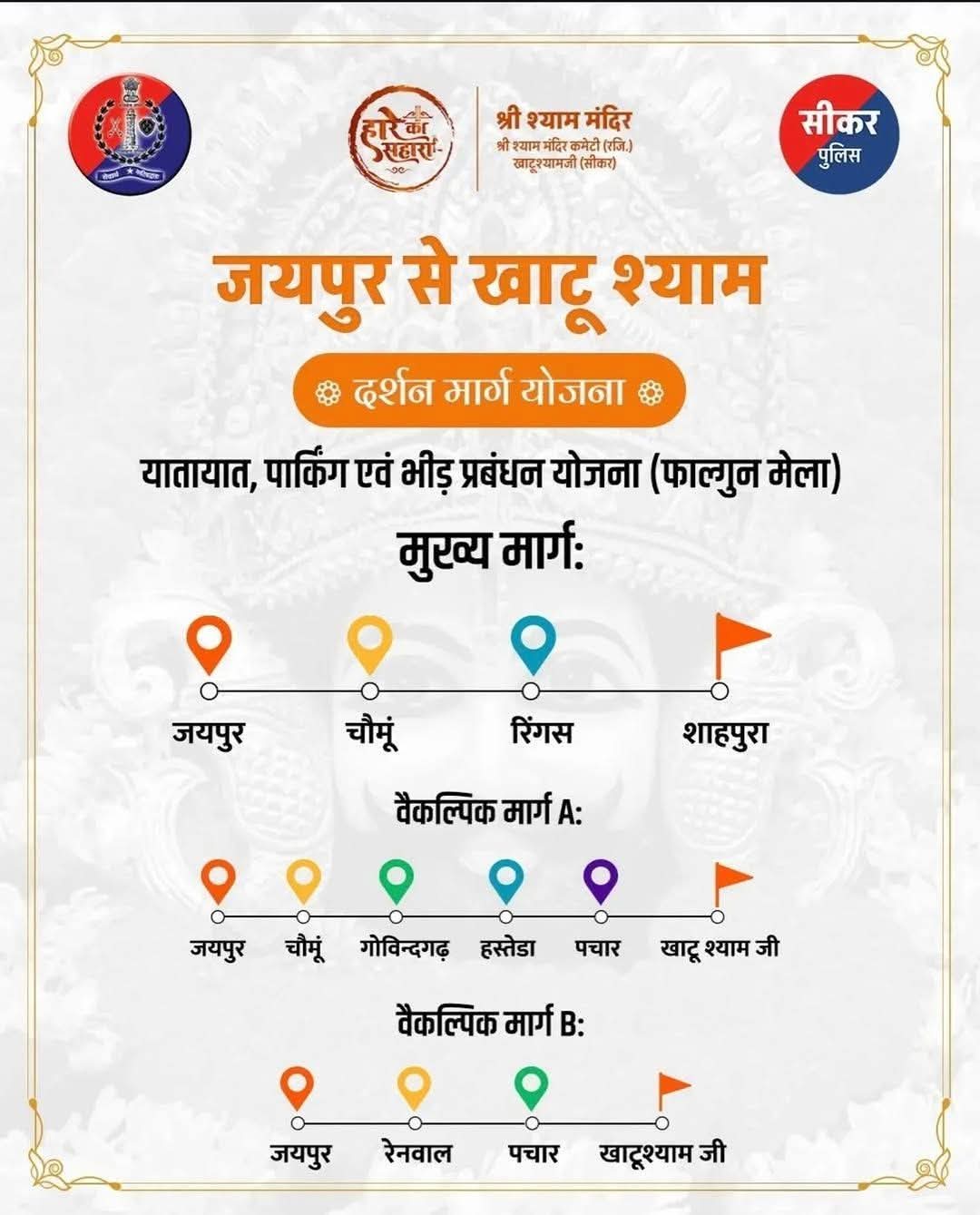 जयपुर या जयपुर की ओर से खाटूश्यामजी जा रहे हैं तो वेकल्पिक रास्ता